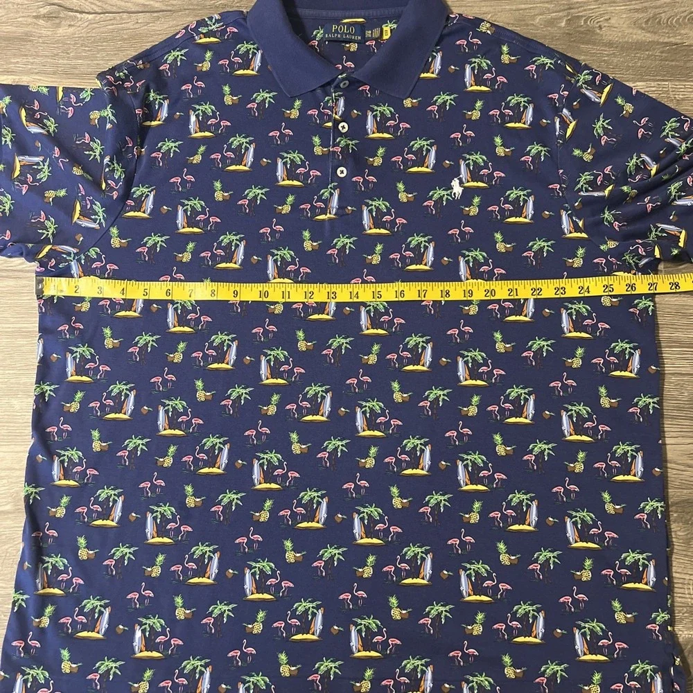 Polo Ralph Lauren Blue Tropical Flamingo Pineapple Short Sleeve Shirt, Size 2XB
